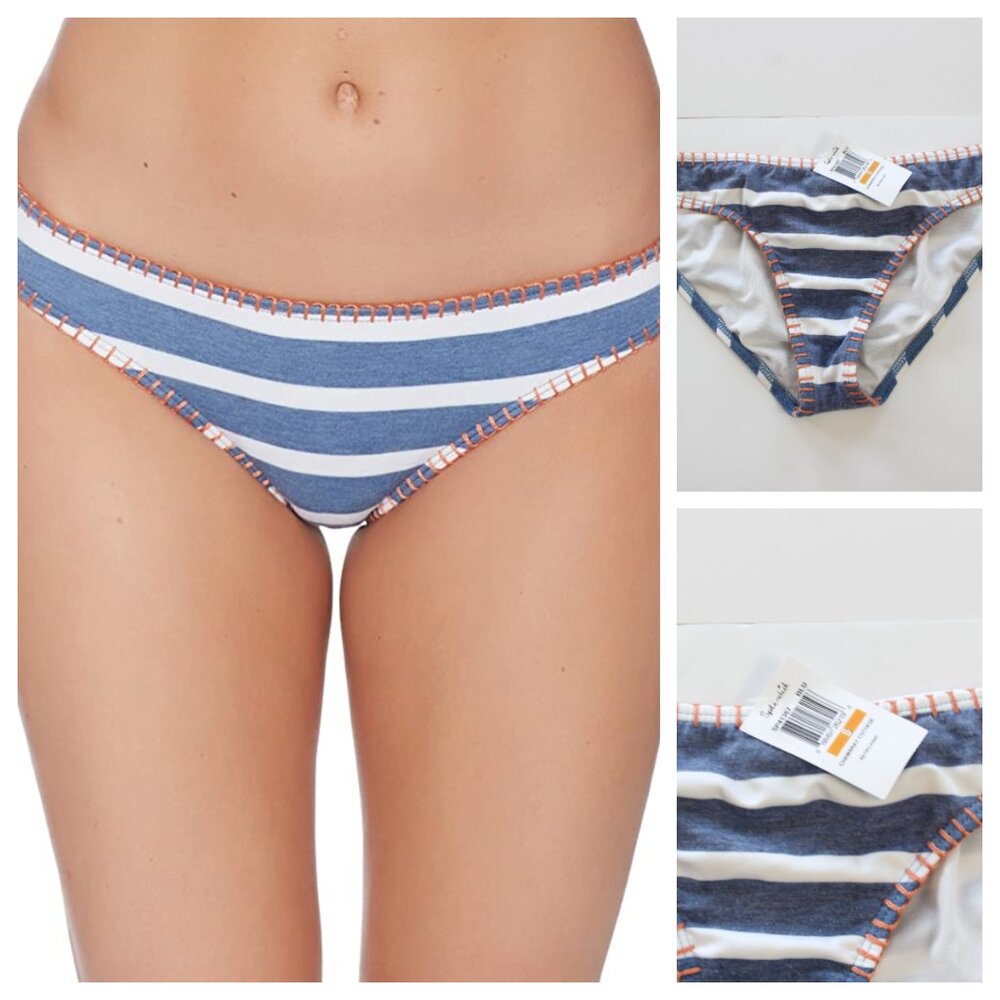 Splendid Chambray Cottage Retro Bikini Swim Bottom Blue Small NWT